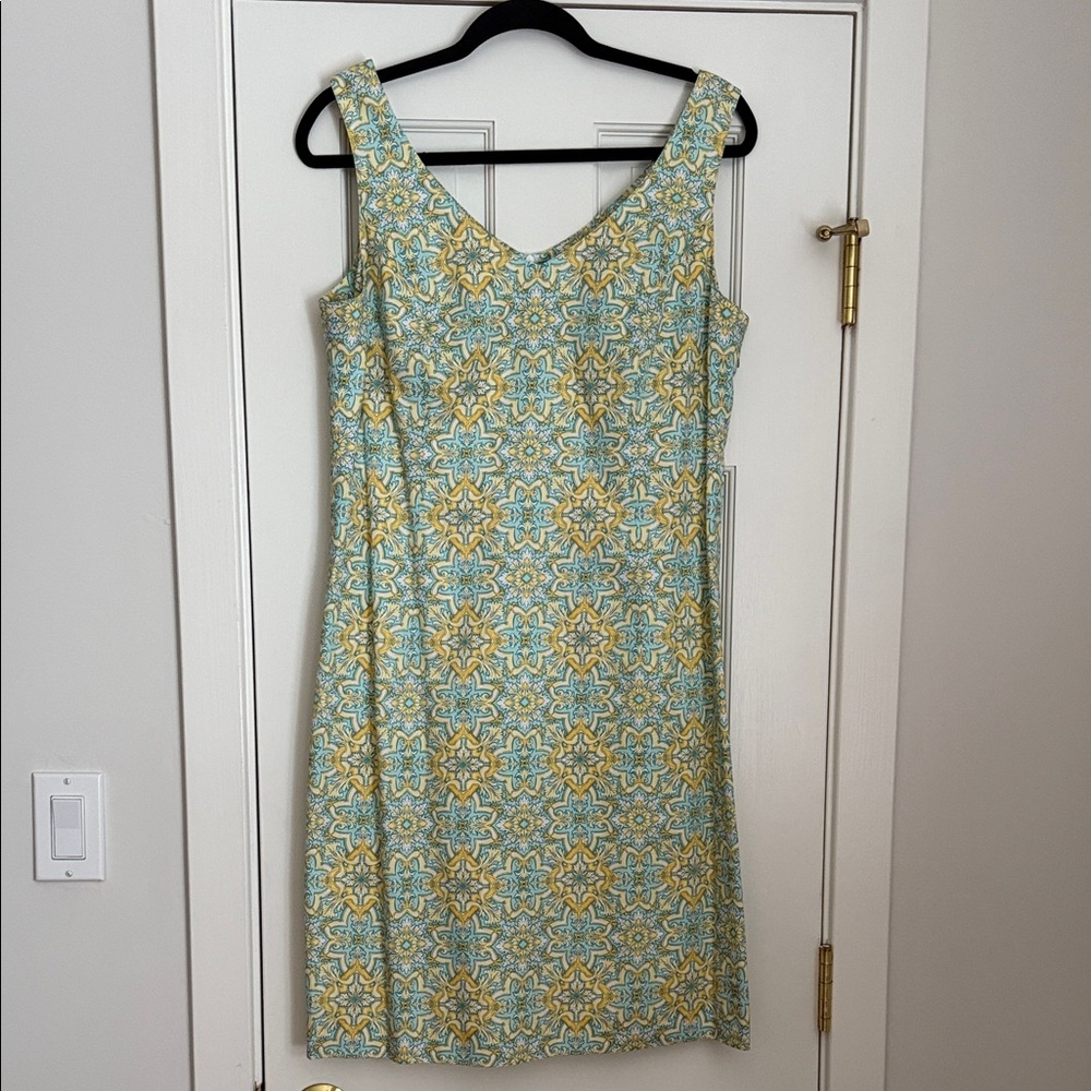 Elegant Yellow and Blue Patterned Dress